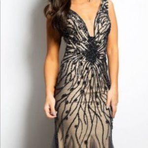 Jovani Charcoal Nude Dress